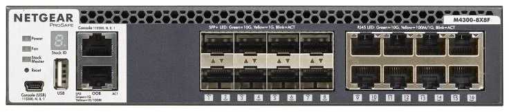 Šakotuvas Netgear Switch M4300-8X8F (XSM4316S-100NES) Valdomas L3, Montuojamas ant stovo, 10 Gbps (RJ-45) jungtys 8, SFP+ jungtys 8, Maitinimo tipas Vienvietis