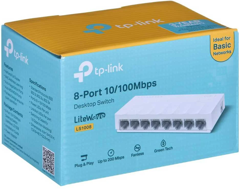 Šakotuvas TP-LINK LiteWave 8 prievadų 10/100M darbalaukio jungiklis 8 10/100M RJ45 prievadų darbalaukio plastikinis dėklas