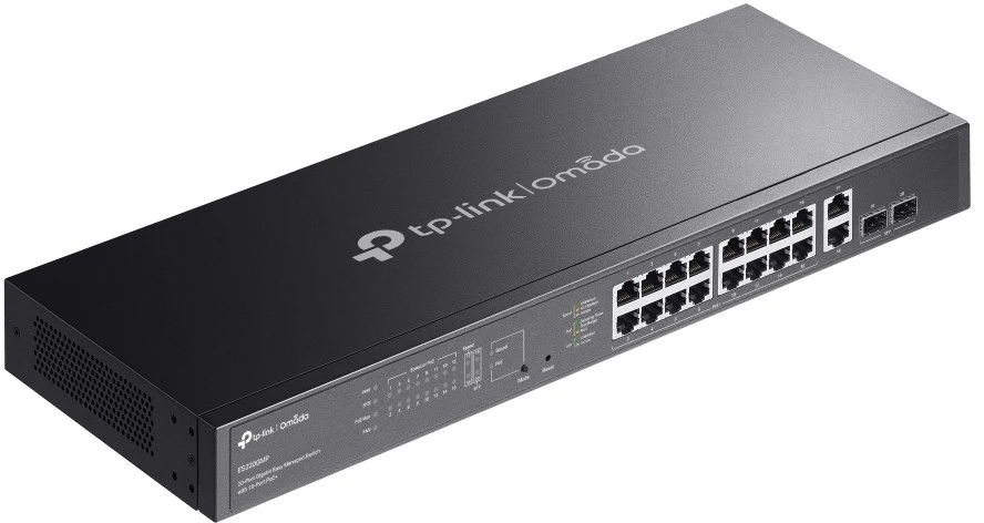 Šakotuvas TP-Link Omada ES220GMP tinklo komutatorius, valdomas L2 gigabito Ethernet (10/100/1000), maitinimas per Ethernet (PoE), Juodas