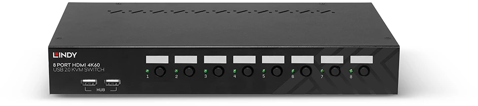 KVM jungiklis - LINDY 8 prievadų HDMI 4K60 USB 2.0 garso jungiklis juodas