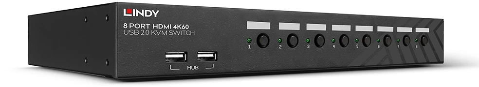 KVM jungiklis - LINDY 8 prievadų HDMI 4K60 USB 2.0 garso jungiklis juodas