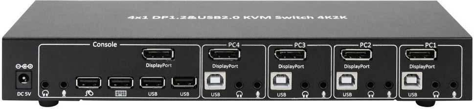 Techly 101935 KVM Switch 4/1 DisplayPort/USB 4K 30Hz, USB šakotuvas