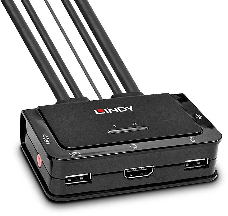 KVM Switch - LINDY 2 Prievadų HDMI 4K60, USB 2.0 garso KVM Switch, Juodas