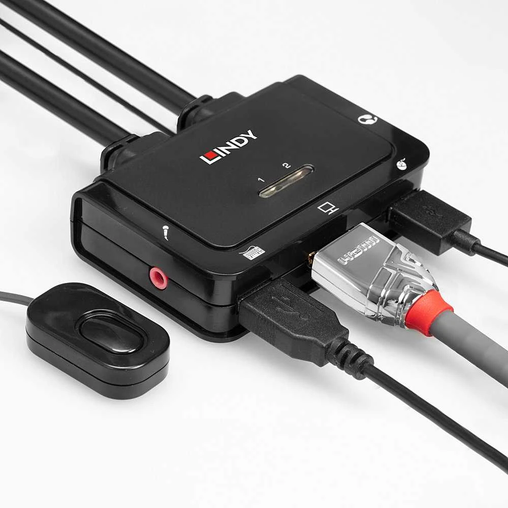KVM Switch - LINDY 2 Prievadų HDMI 4K60, USB 2.0 garso KVM Switch, Juodas