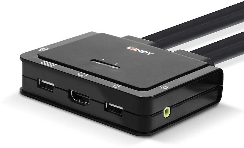KVM jungiklis - LINDY 2 Prievadų HDMI 4K60, USB Type C KVM jungiklis, 3840x2160@60Hz, Juodas