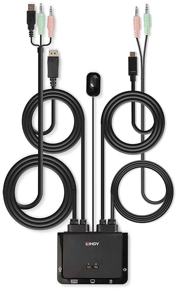 KVM Jungiklis - LINDY 2 Prievadų DisplayPort 1.2 ir USB Type C KVM Jungiklis, 3840x2160@60Hz, Juodas
