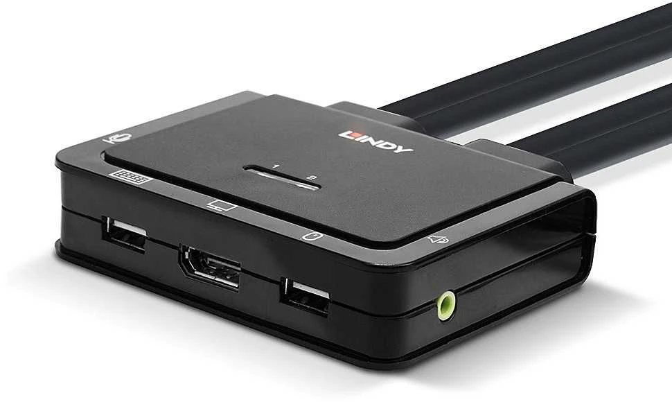 KVM Jungiklis - LINDY 2 Prievadų DisplayPort 1.2 ir USB Type C KVM Jungiklis, 3840x2160@60Hz, Juodas