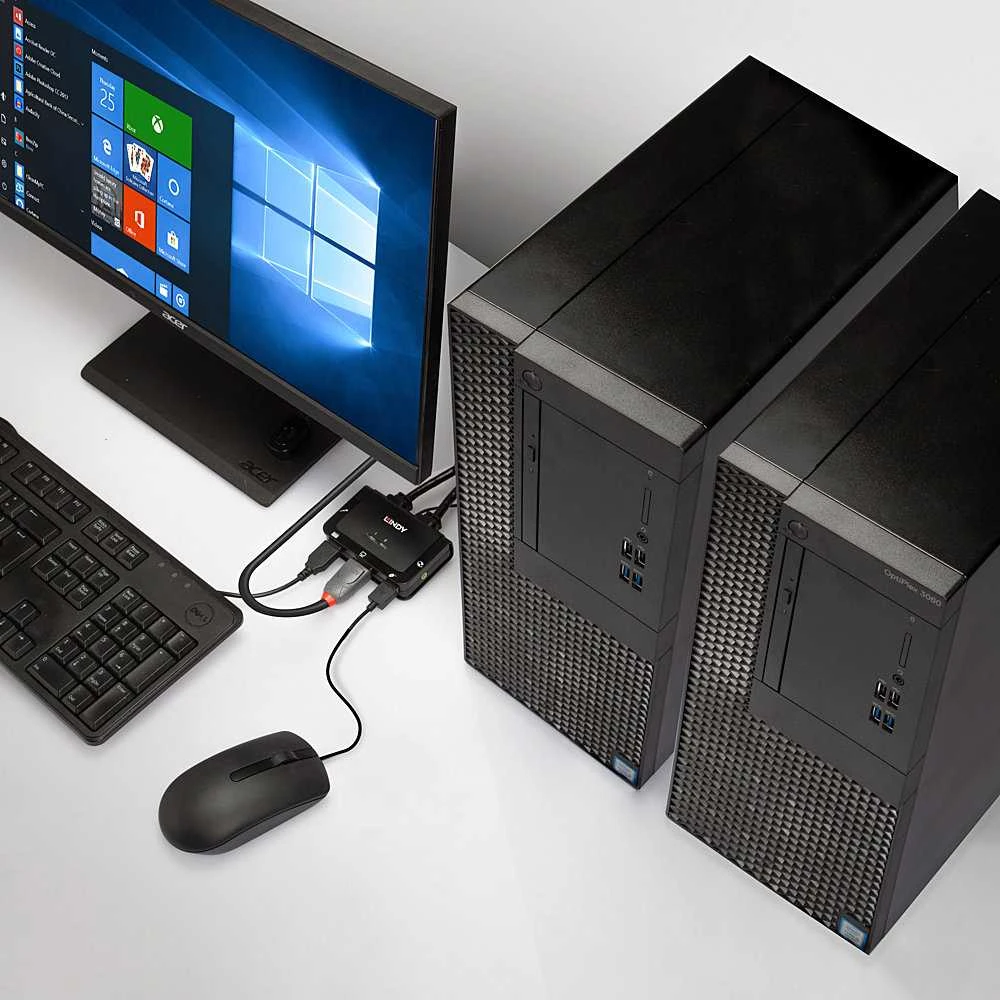 Lindy KVM Perjungiklis - 2 Uostų DisplayPort 1.2 KVM Perjungiklis 4096x2160@60Hz USB 2.0 ir Garso