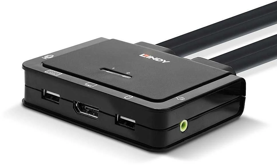 Lindy KVM Perjungiklis - 2 Uostų DisplayPort 1.2 KVM Perjungiklis 4096x2160@60Hz USB 2.0 ir Garso