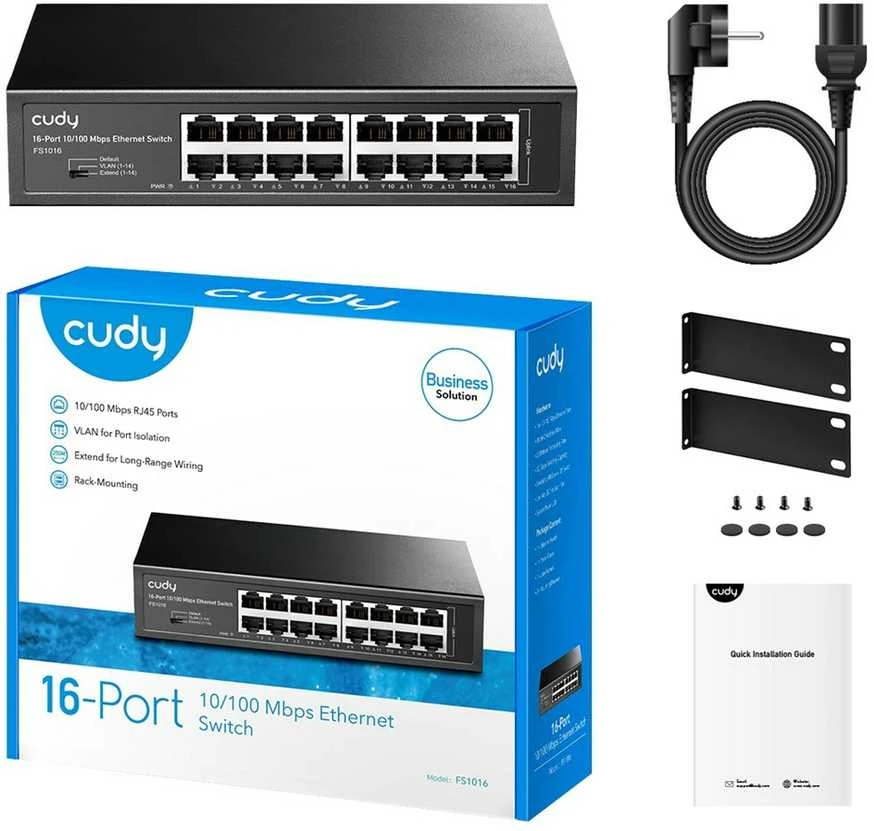 Šakotuvas Cudy FS1016 network switch Fast Ethernet (10/100) Juodas