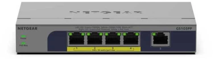 Šakotuvas Netgear 5-PORT 1GB UNMANAGED POE SWITCH - (GS105PP)