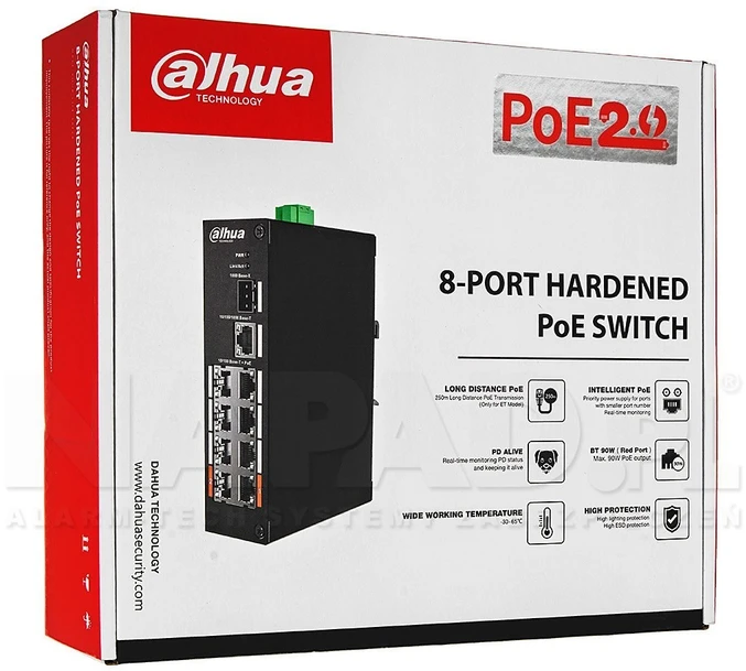Šakotuvas PRAMONINIS SWITCH'AS POE PFS3110-8ET-96-V2 8 PRIEVADŲ SFP DAHUA