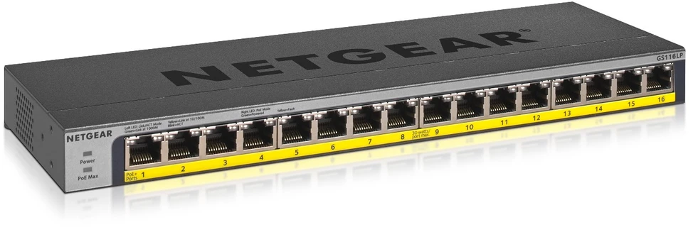 Tinklo jungiklis - NETGEAR GS116LP 16-Port Gigabit PoE jungiklis 76W juodas