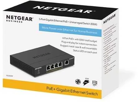 Šakotuvas NETGEAR GS305PP nevaldomas gigabito eternetas (10/100/1000) su maitinimu per eternetą (PoE) Juodas
