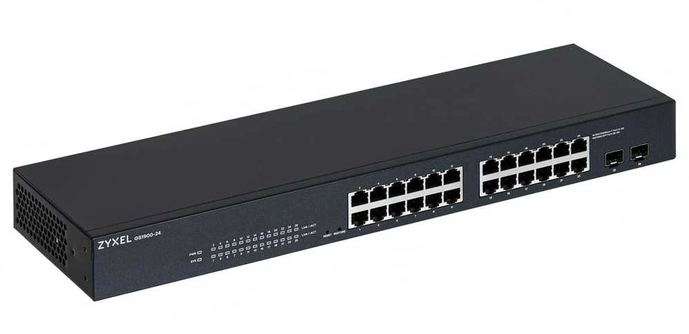 Šakotuvas ZYXEL GS1900-24 V2, 24-PORT GBE L2 SMART SWITCH, RACKMOUNT, FANLESS (5Y WARRANTY)