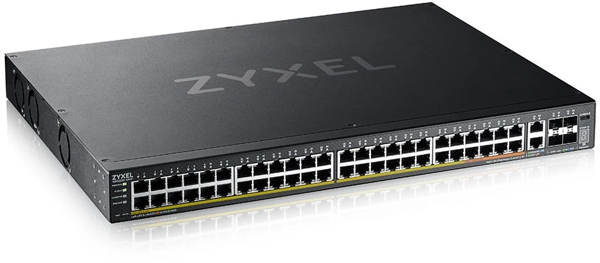 Šakotuvas ZYXEL XGS2220-54FP, L3 PRIEIGOS JUNGIKLIS, 960 W POE, 40XPOE+/10XPOE++, 48X1G RJ45 2X10MG RJ45, 4X10G SFP+ UPLINK, ĮSKA. 1 YR NEBULAFLEX PRO