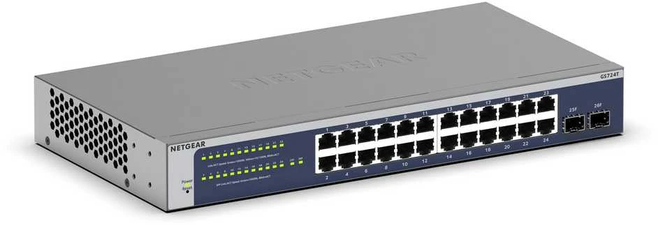 NETGEAR GS724T 24 prievadų Gigabit Smart Switch 2x kombinuotas vario / SFP prievadų įžvalga nuotolinis / debesies valdymas