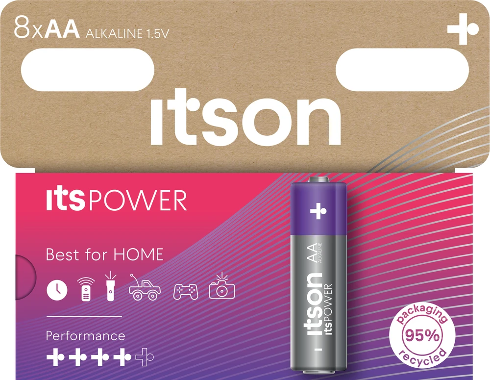 Šarminė Baterija - itson itsPOWER LR6IPO/8HH Šarminės AA Baterijos, 8 Vnt.