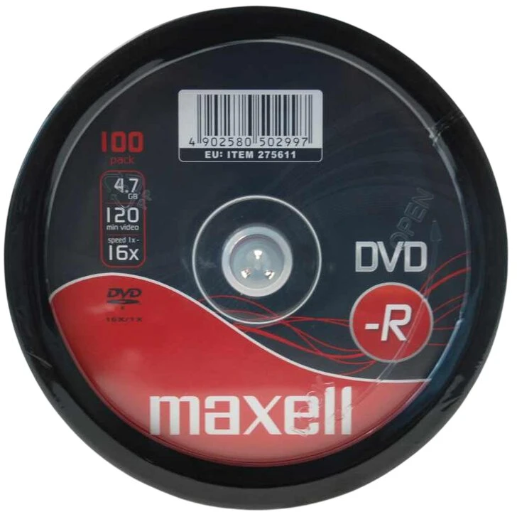 DVD-R diskai MAXELL, 4,7 GB, 16X, 120 min., 100 vnt., rietuvėje