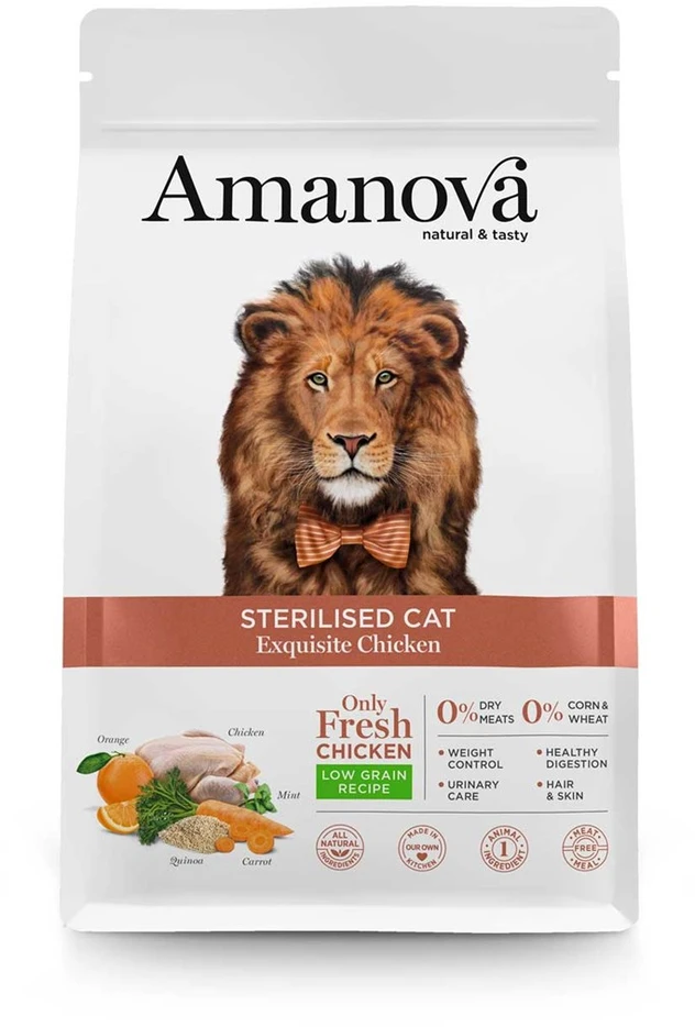 AMANOVA Adult Cat Sterilized Exquisite vištiena - sausas kačių maistas - 1,5kg