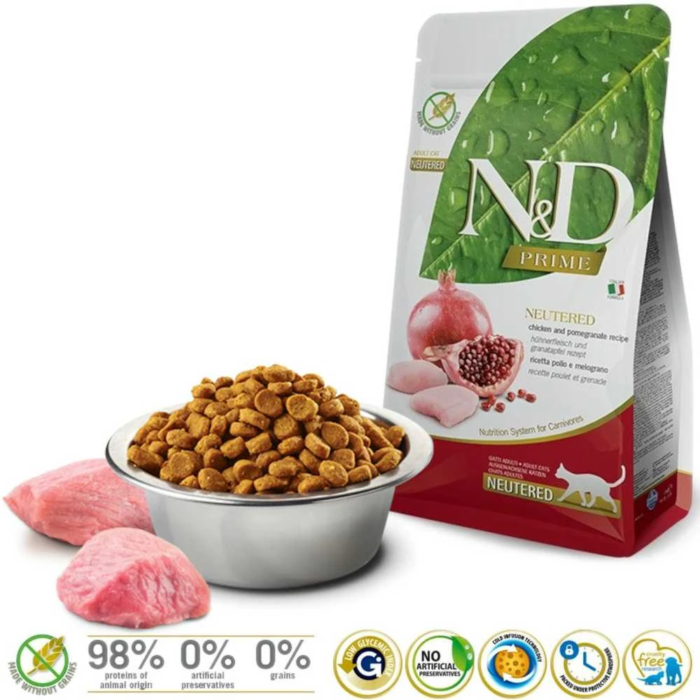 Sausas Kačių Maistas - Farmina N&D Prime Neutered Vištiena Ir Granatas, Suaugusiems 5 Kg