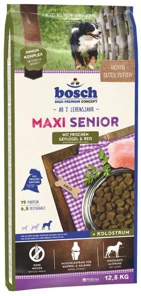 bosch Dog MAXI SENIOR Geflugel + Reiss (paukštiena ir ryžiai) 12,5kg