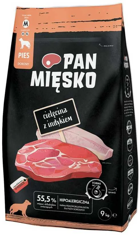 PAN MIĘSKO Veršiena su kalakutiene M - sausas šunų maistas - 9kg