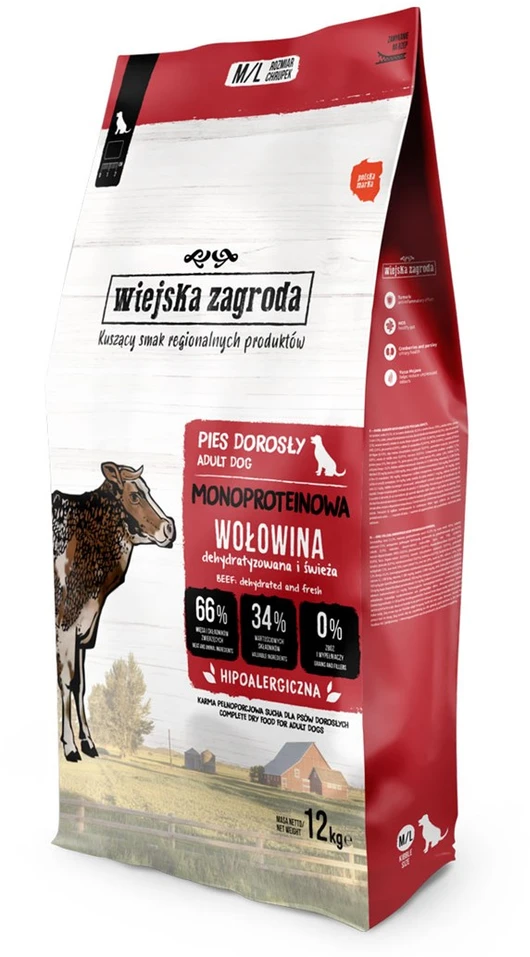 Sausas Šunų Maistas - WIEJSKA ZAGRODA Monoprotein jautiena 12kg