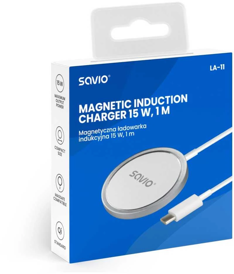 Savio Magnetinis belaidis įkroviklis 15 W, 1 m, LA-11