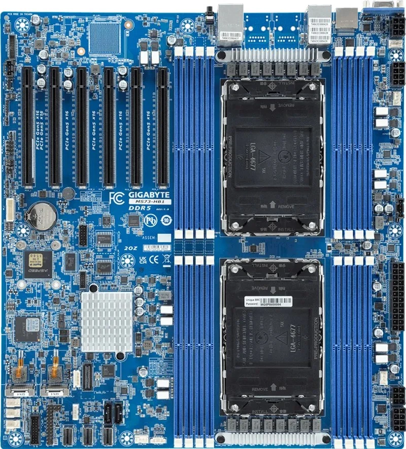Pagrindinė plokštė - „Gigabyte MS73-HB1“ 2x LGA4677 „Intel Xeon Scalable Gen 4/5“ „Intel C741“