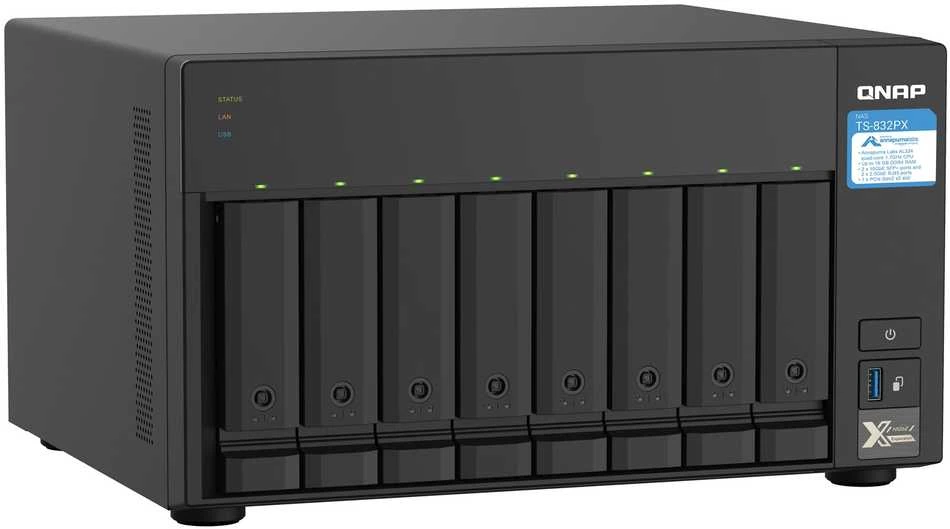 Qnap Systems QNAP TS-832PX-4G 8 skyrių NAS serveris AL324 1.7GHz keturių branduolių 4GB DDR4 SODIMM maks. 16GB 2x10GbE SFP+ LAN + 2x2.5GbE