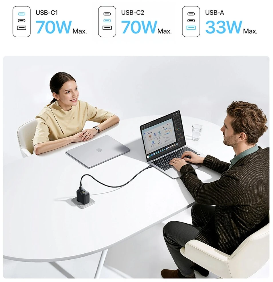 Baseus Enerfill FE22 sieninis įkroviklis 70W 2C+U juodas