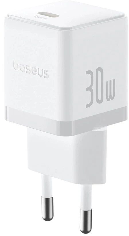 Baseus Sieninis įkroviklis Palm 30W USB-C QC3.0 PD3.0 su USB-C kabeliu 1m, baltas