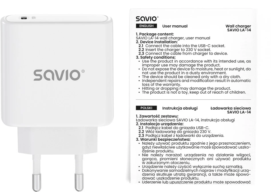SAVIO LA-14 20W sieninis įkroviklis su Power Delivery 3.0