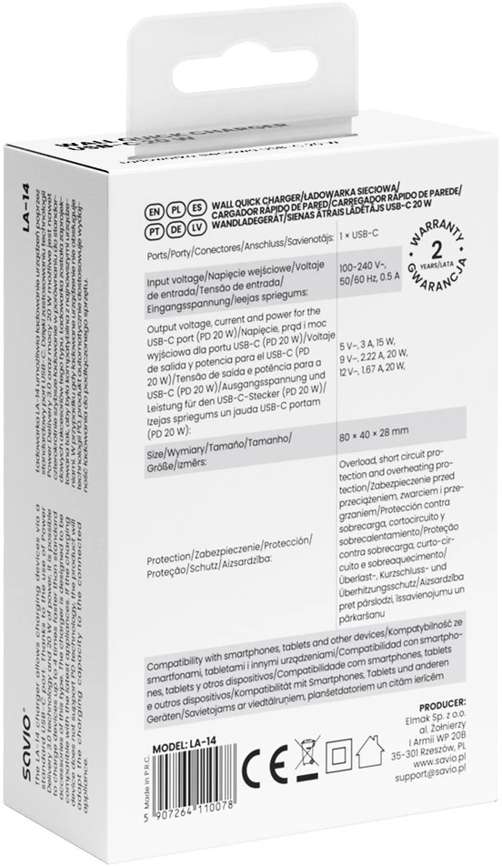 SAVIO LA-14 20W sieninis įkroviklis su Power Delivery 3.0
