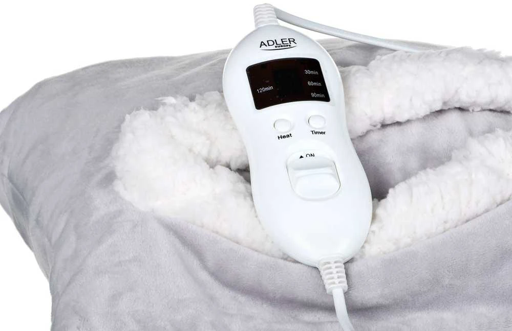Adler | Blanket Elektrinė šildyklė | AD 7412 | Number of heating levels 8 | Number of persons 1 | Washable | Soft fleece | 80 W | Pilkas