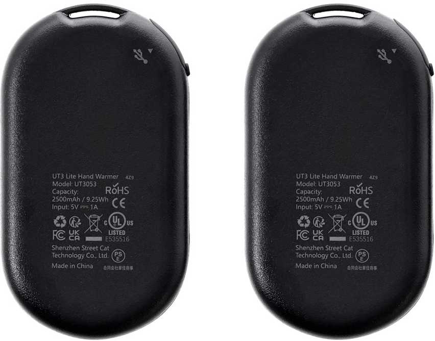 Ocoopa UT3 Lite 2x2500 mAh rankų šildytuvas, USB-C, juoda/juoda