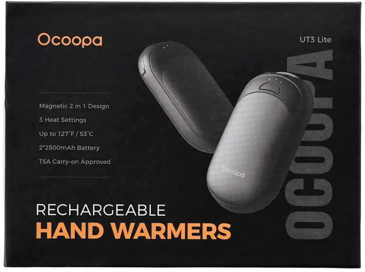 Ocoopa UT3 Lite 2x2500 mAh rankų šildytuvas, USB-C, juoda/juoda