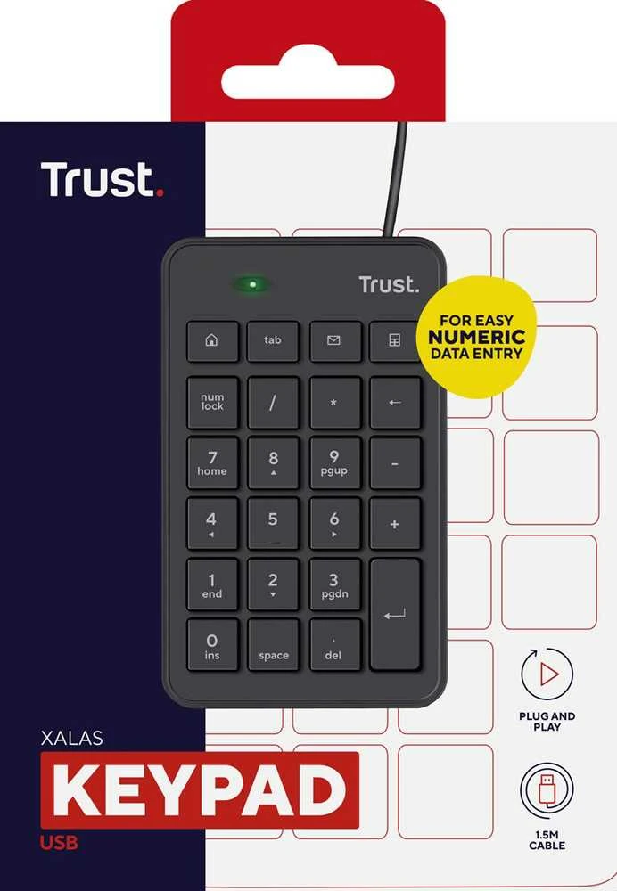 Klaviatūra Trust 22221 numeric keypad Nešiojamas kompiuteris/PC USB Juodas