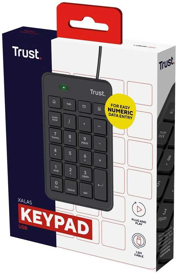 Klaviatūra Trust 22221 numeric keypad Nešiojamas kompiuteris/PC USB Juodas