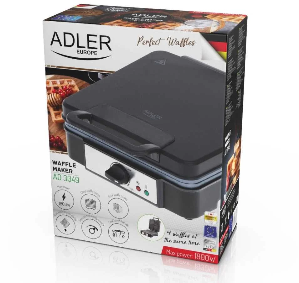 Adler | Vaflinė | AD 3049 | 1200 W | Number of pastry 4 | Belgium | Juodas