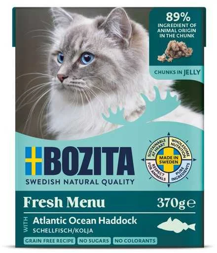 Kačių Maistas - BOZITA Menkė želė padaže 370 g Be grūdų Be glitimo