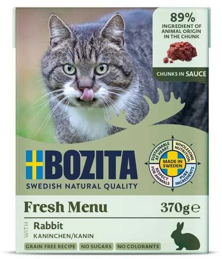 Kačių Maistas - BOZITA Triušio Mėsos Padaže Drėgnas Kačių Maistas 370g Suaugusiems Katėms
