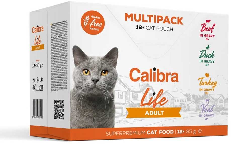 Šlapias Kačių Maistas - CALIBRA Cat Life Adult 12x85g Be Gliuteno, Be Sojos, Be Cukraus