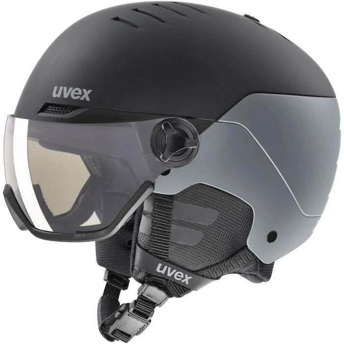 Slidinėjimo šalmas UVEX Wanted Visor pro V juodas matinis, dydis 54–61 cm
