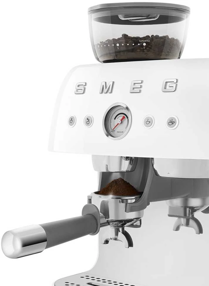 Kavos Aparatas - Smeg Espresso Aparatas su Integruotu Malūnėliu Dviejų Termoblokų Baltas