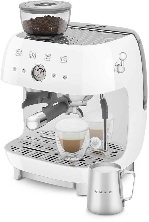 Kavos Aparatas - Smeg Espresso Aparatas su Integruotu Malūnėliu Dviejų Termoblokų Baltas