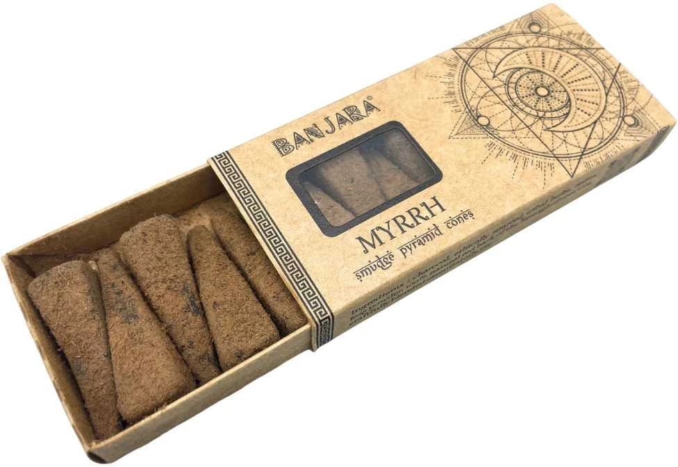 Smilkalų Piramidės - Smilkalų piramidės Mira Banjara Myrrh 10 vnt 4 cm