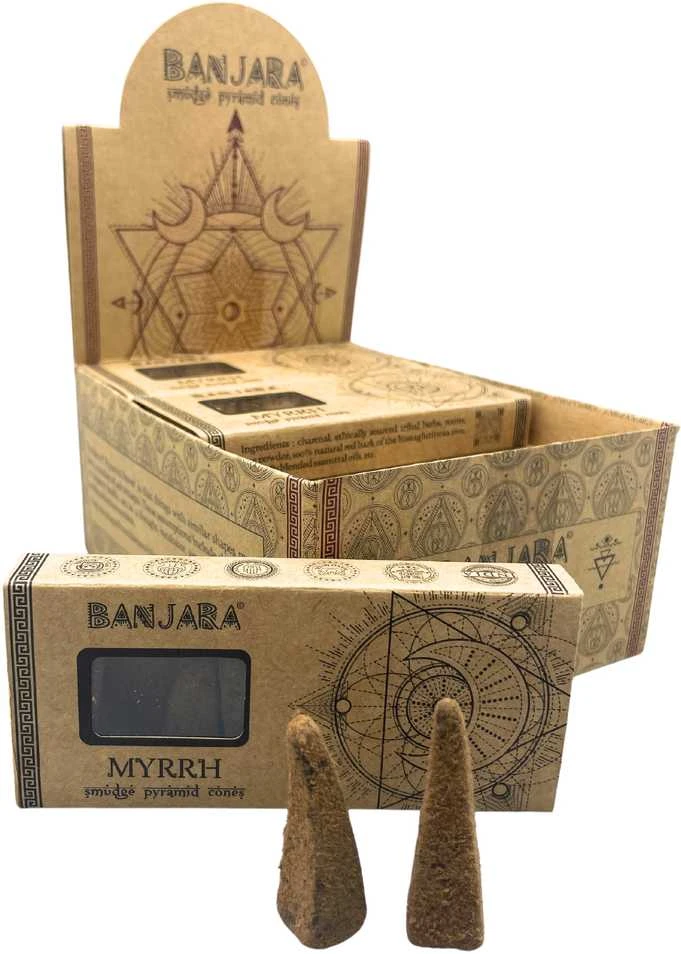 Smilkalų Piramidės - Smilkalų piramidės Mira Banjara Myrrh 10 vnt 4 cm
