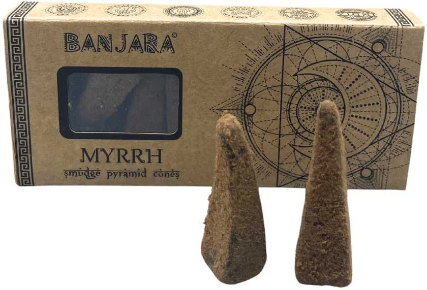 Smilkalų Piramidės - Smilkalų piramidės Mira Banjara Myrrh 10 vnt 4 cm